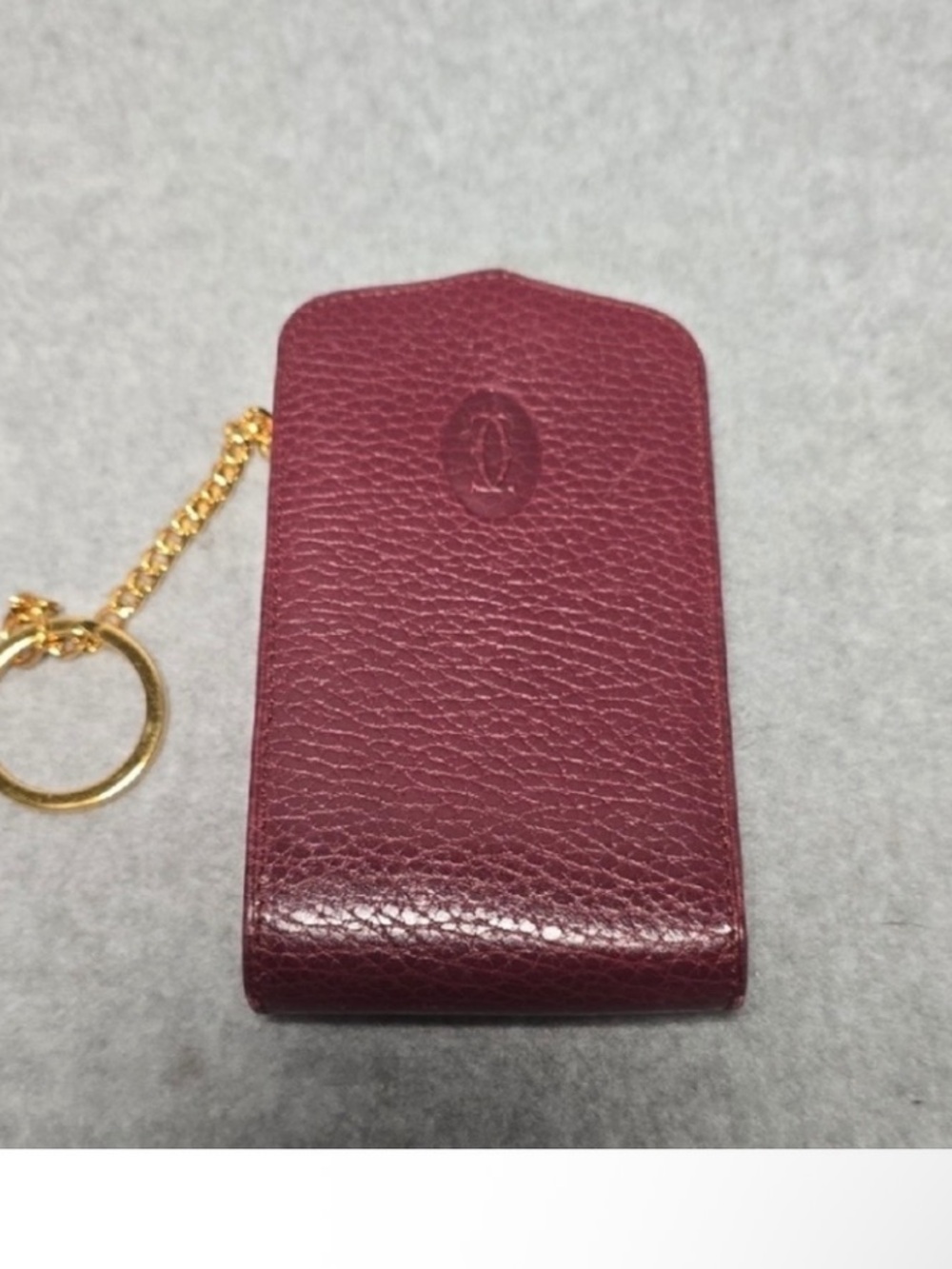 Cartier Burgundy Leather Pouch with Gold Tone Key Chain